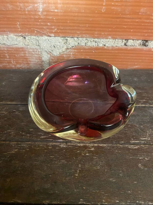 Cendrier ancien murano sommerso verre rose made in italy vintage