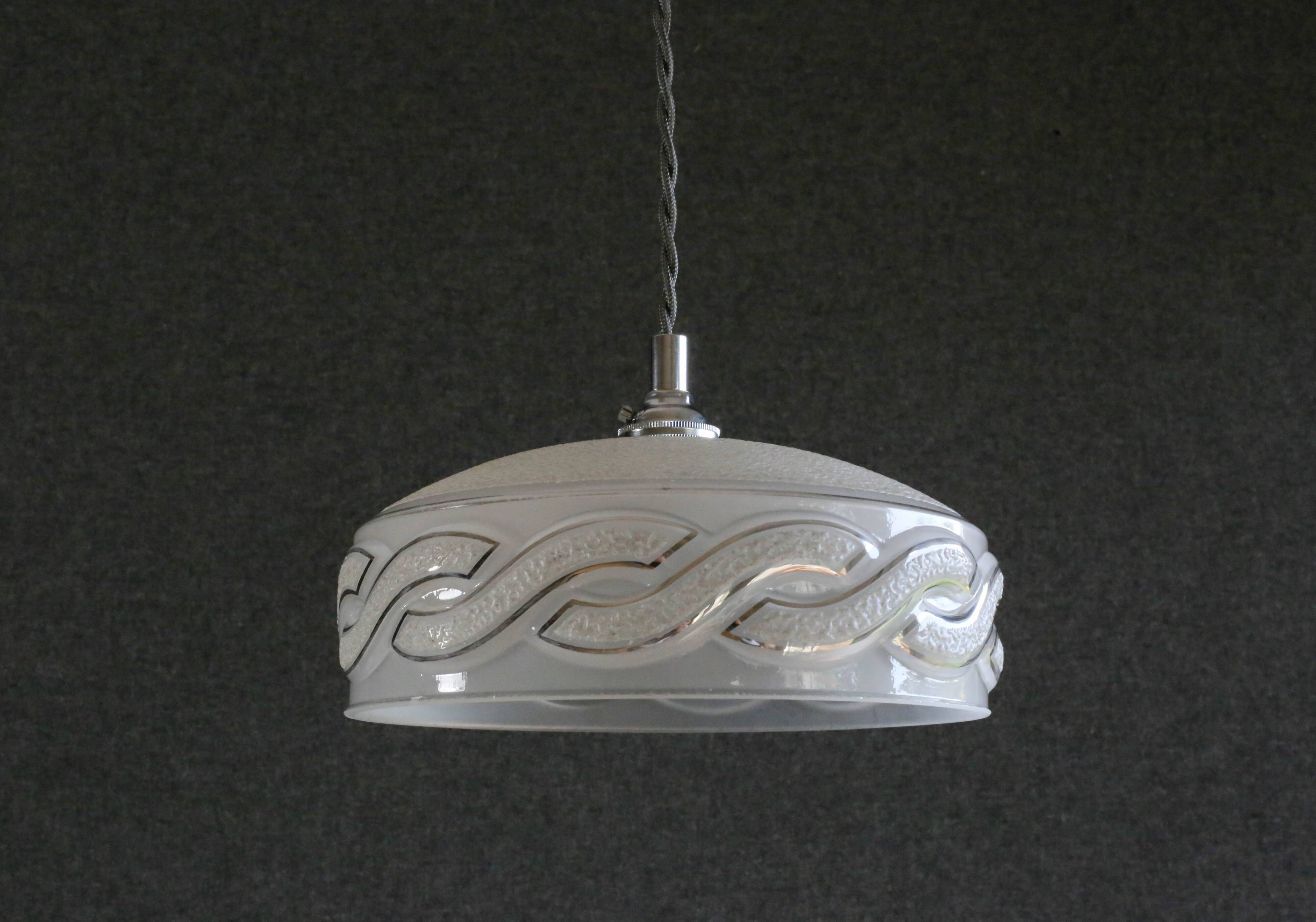 Antique pendant light in translucent grey clichy glass, molded - supplied with chrome socket