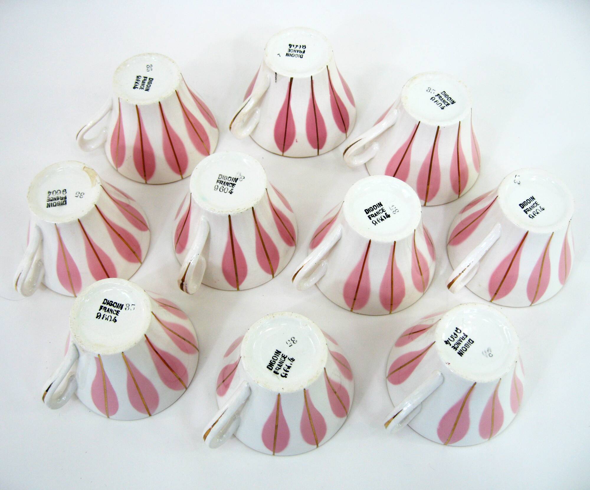 10 white ceramic coffee cups - Digoin 9604 France - vintage 50s