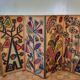 Screen decorated with wool threads, “Huichol” art, Sofia Ribeira, 124 cm