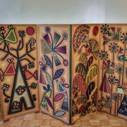 Screen decorated with wool threads, “Huichol” art, Sofia Ribeira, 124 cm