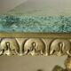 Green marble coffee table with vintage brass.
