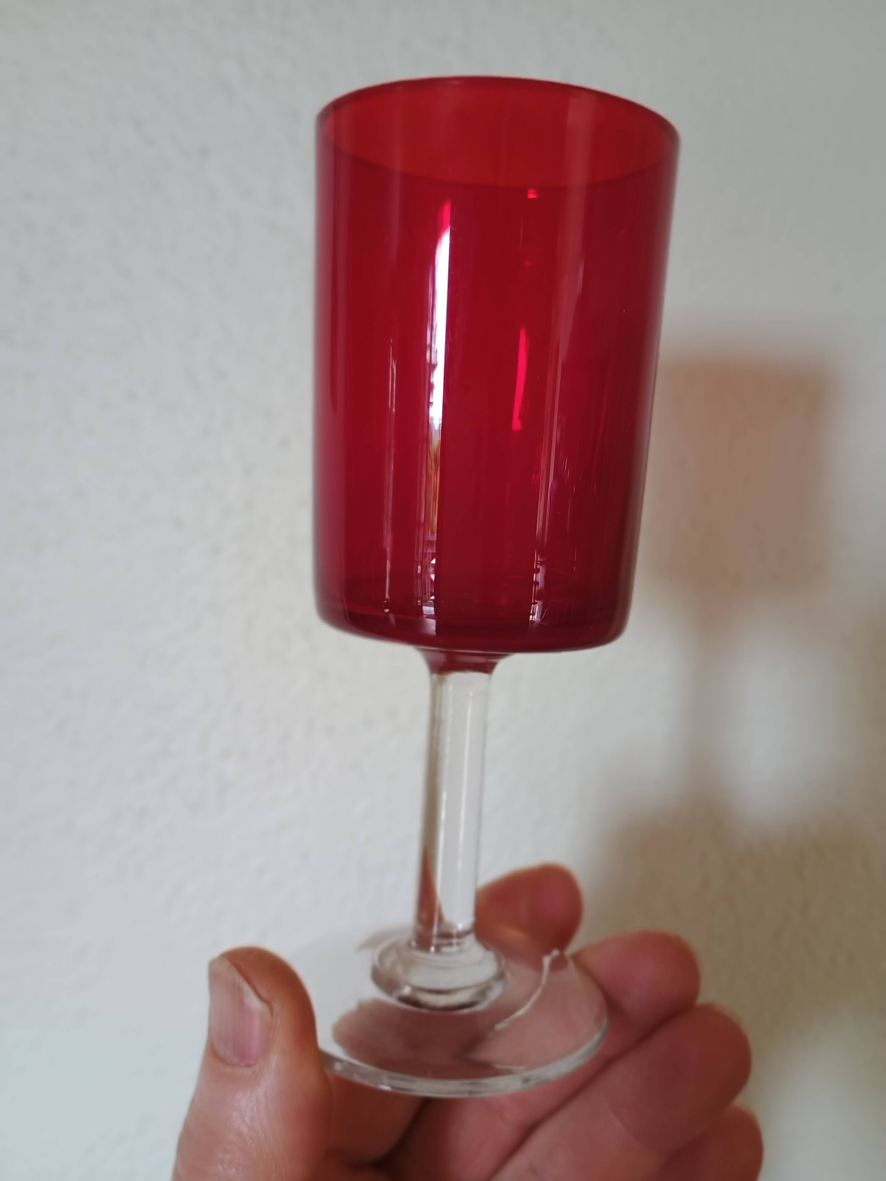 6 straight wine glasses in different colors with colorless stems 10cl - vintage