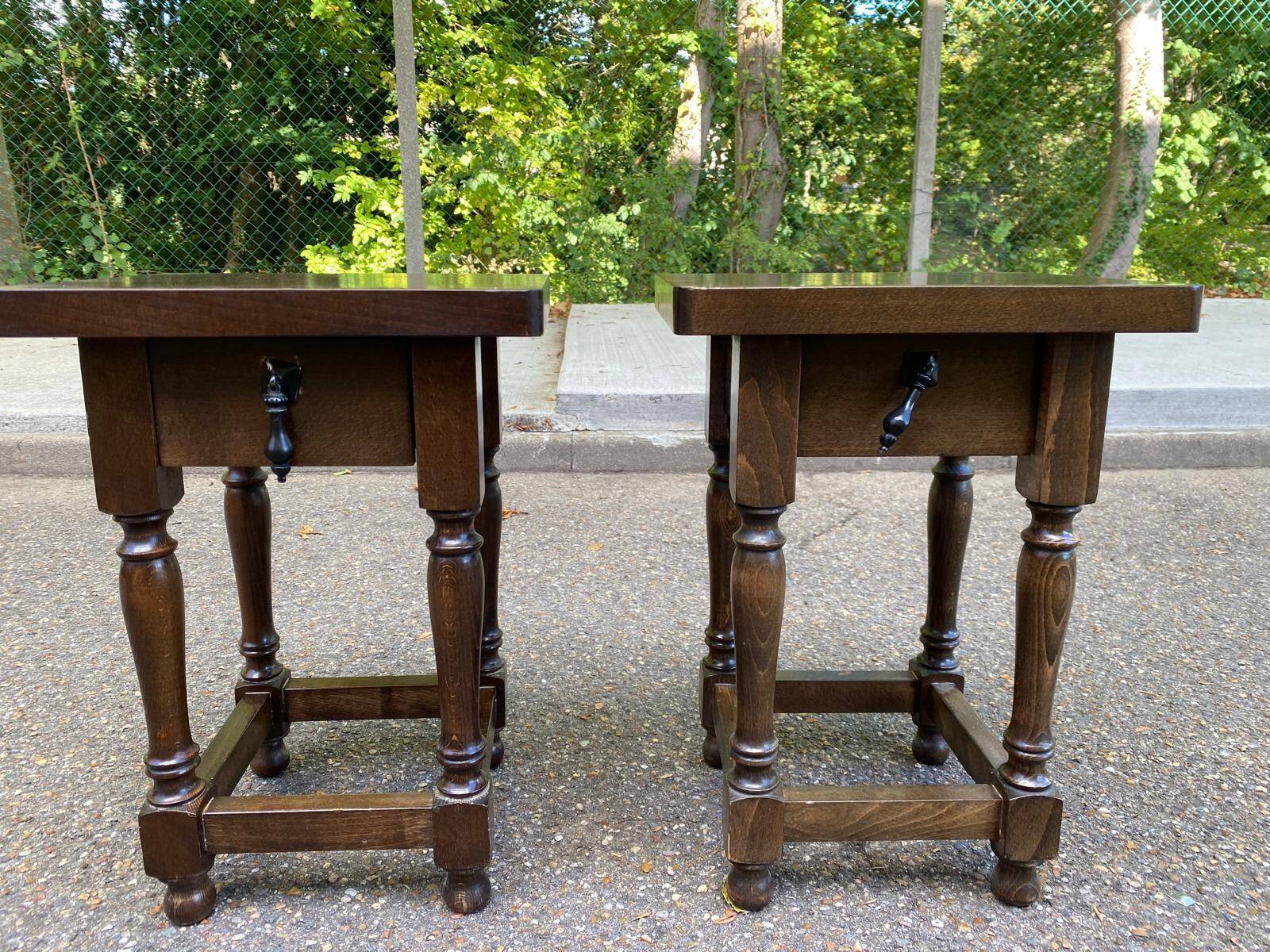 Pair of rustic wooden bedside tables - Spanish style side table