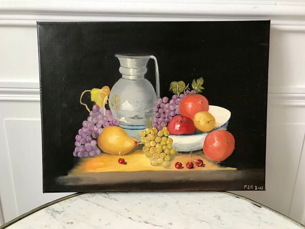 Painting oil on canvas colorful still life vintage