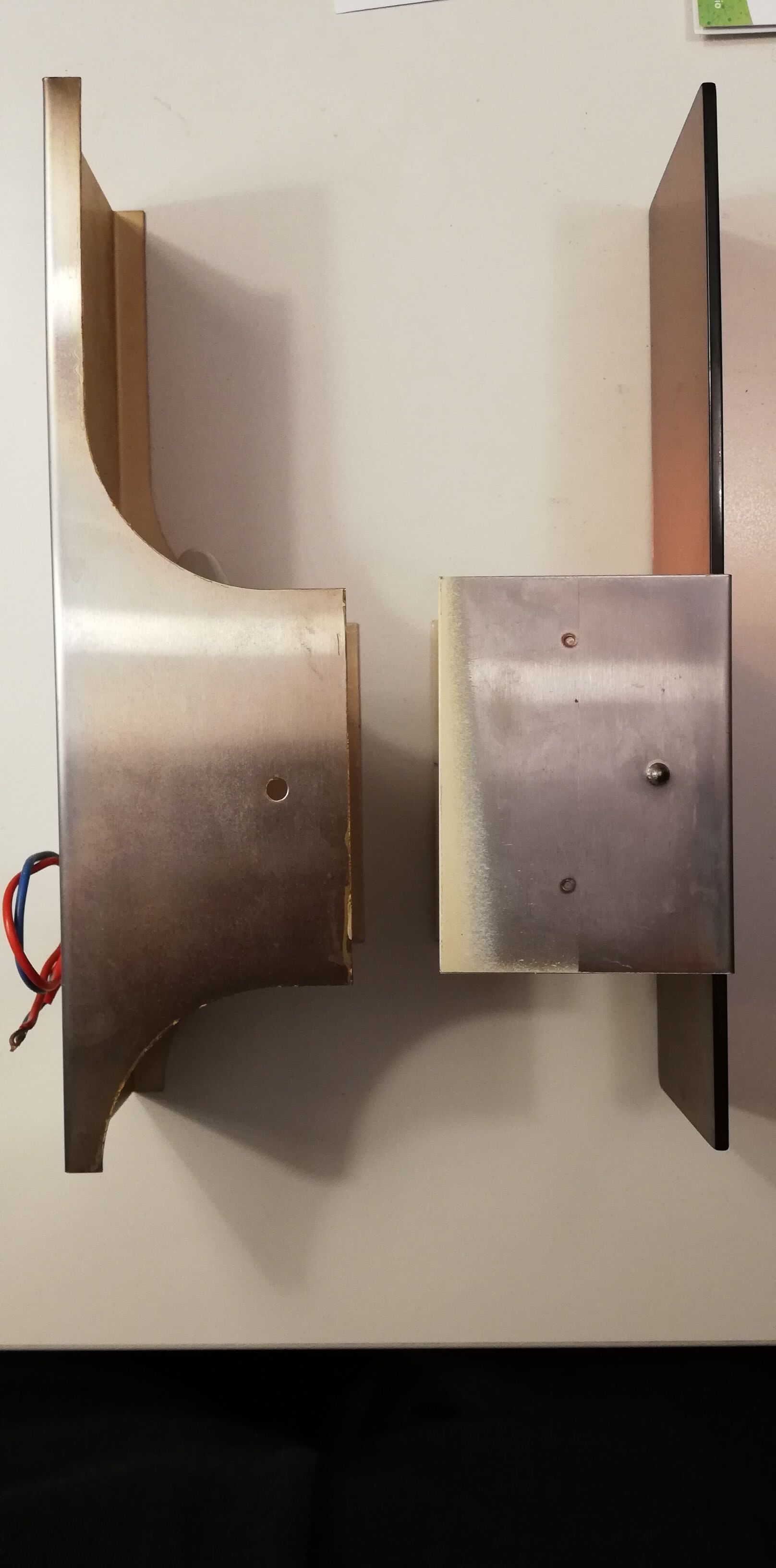 6 Raak brushed and plexi steel sconces, 1970's