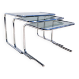 Vintage nesting coffee tables in chrome and smoked glass