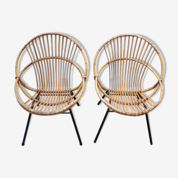 Pair of rattan chairs, 1950s