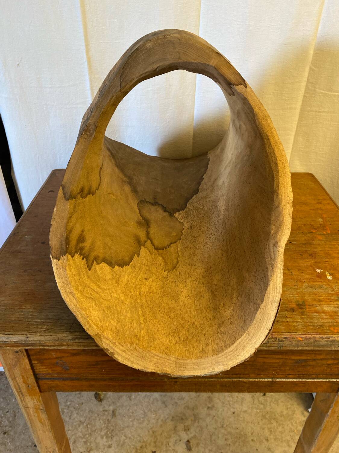 Antique Carved Wood Basket Vintage #C622