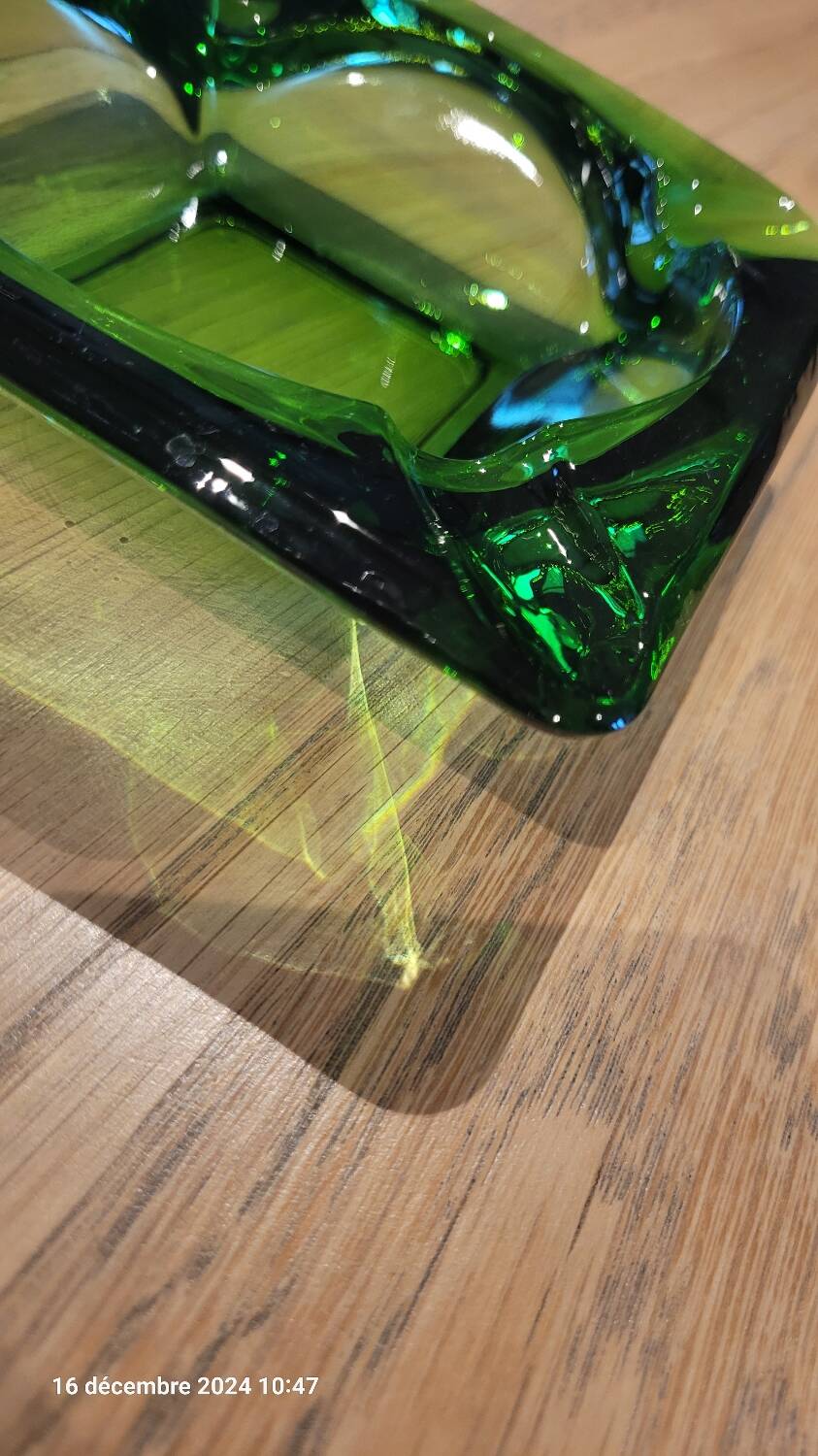 Green glass ashtray