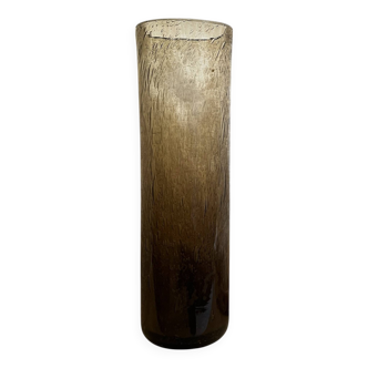 grand vase en verre épais soufflé a la bouche et bullé, 1950