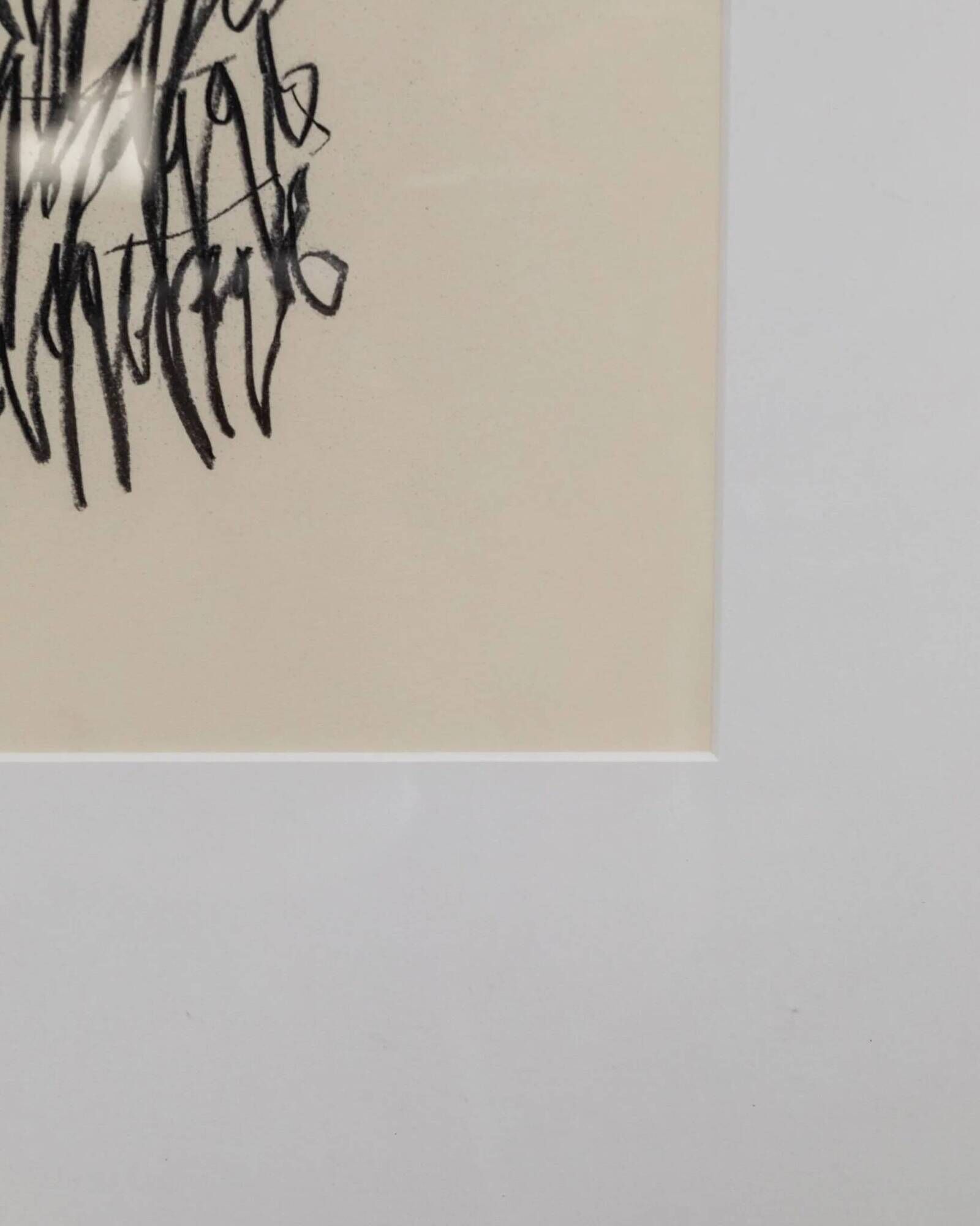 Noir charcoal on paper – Original 2019 abstract drawing in wooden frame by Paul Wilhelm Jacobs
