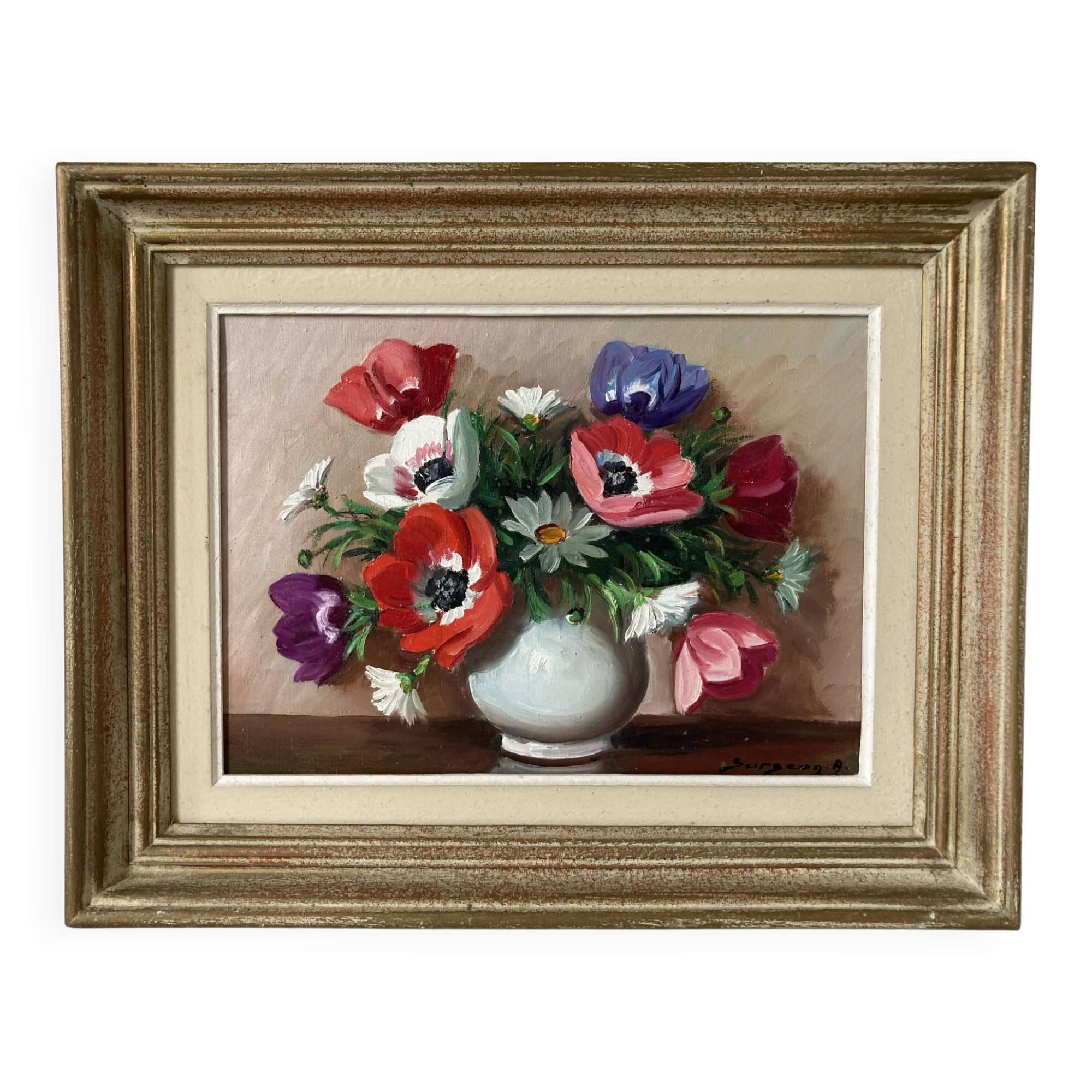 Painting painted in oil on canvas representing a bouquet of flowers signed Surgeon