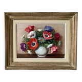Painting painted in oil on canvas representing a bouquet of flowers signed Surgeon