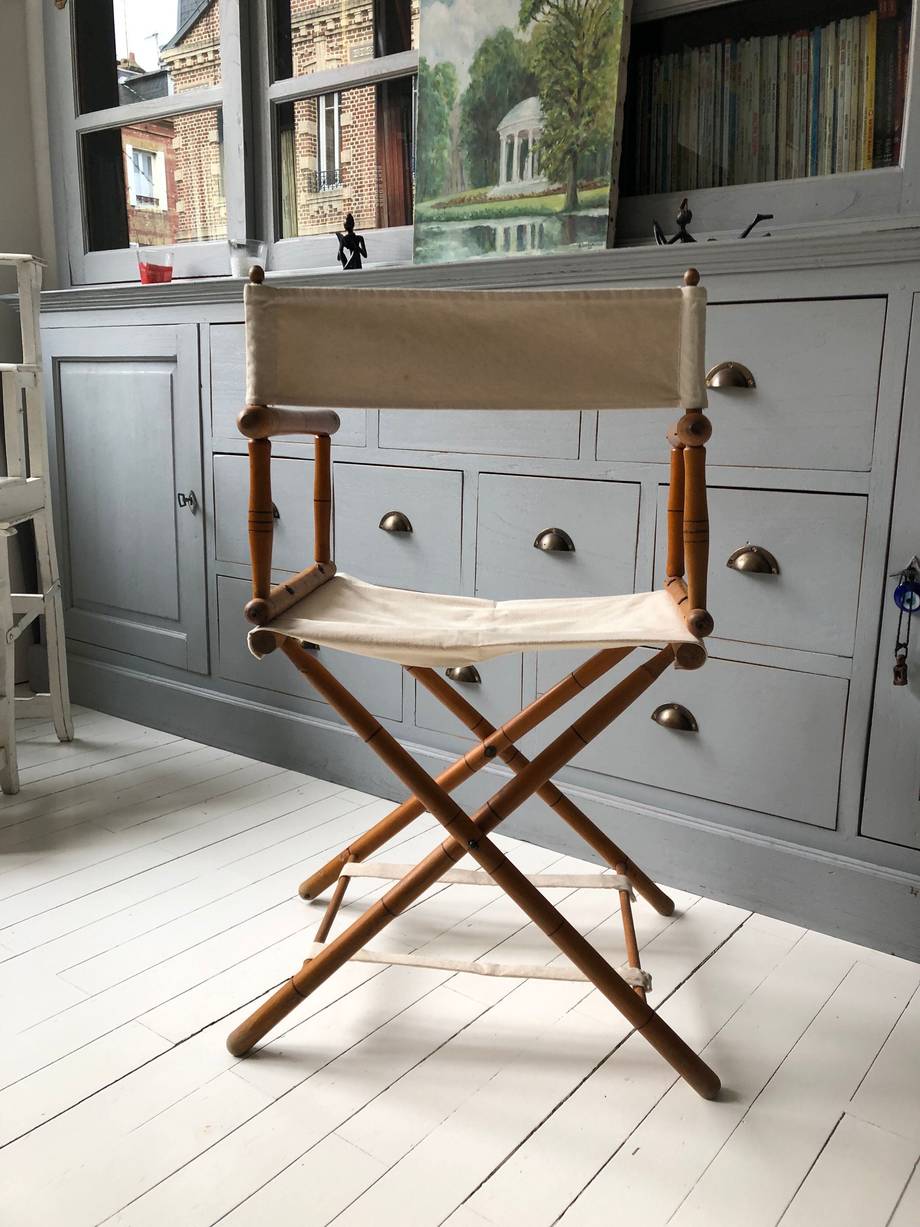 Former director's side chair in wood and canvas
