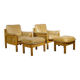 Fauteuils en cuir camel avec poufs, style milieu de siècle, lot de 2, années 1970