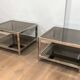 Pair of octagonal chrome side tables with tinted glass tops