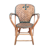 Vintage armchair in braided chestnut leaves, 1940s