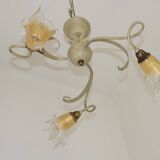Stunning Italian Vintage 3 Light Tole Chandelier with Blown Glass Shades 4646