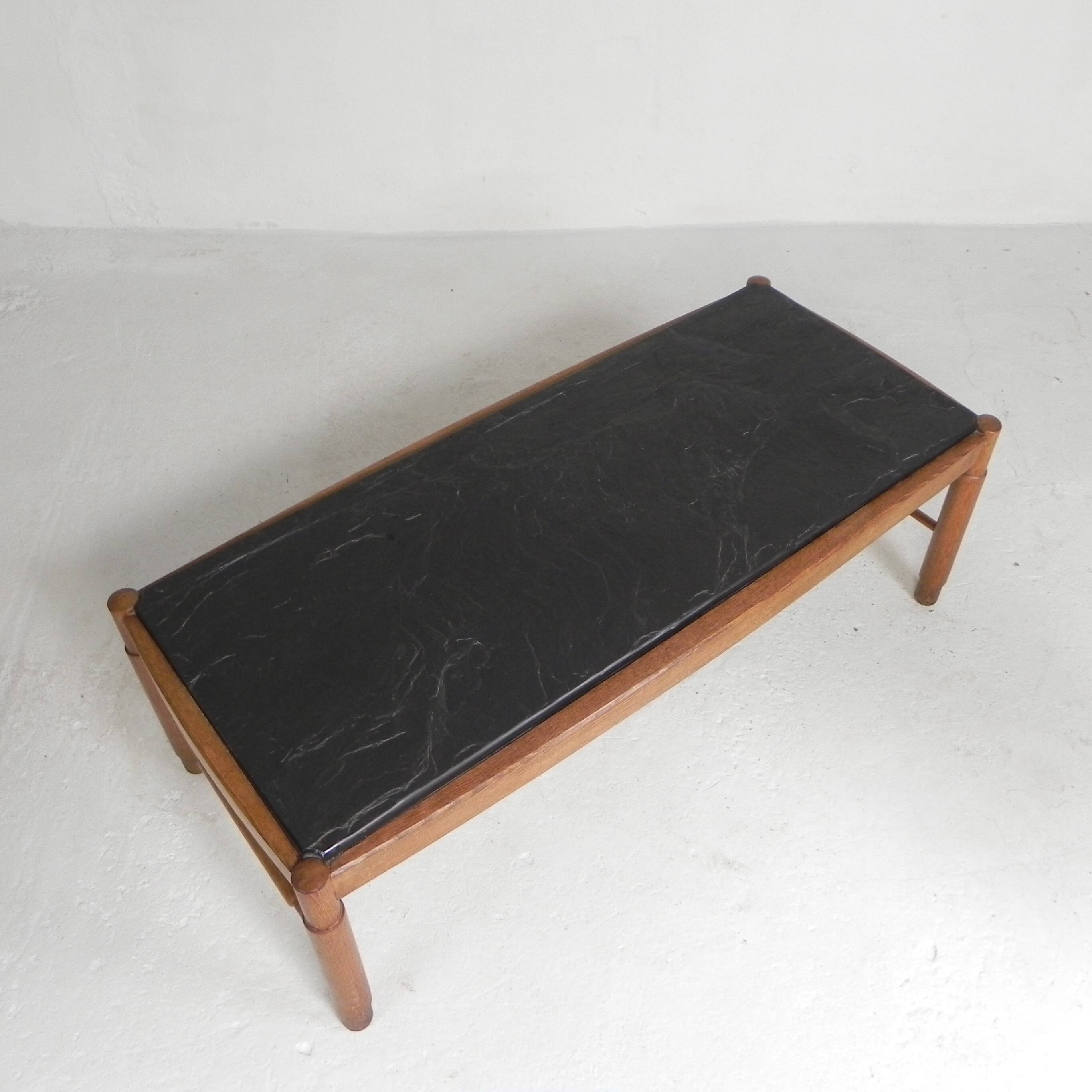 Vintage oak coffee table with a slate top in an oak frame, 1960s.