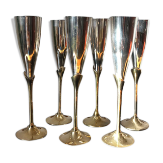Set of six old brass cups