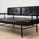 Vintage "Daybed" sofa bench in metal and imitation leather, 1950