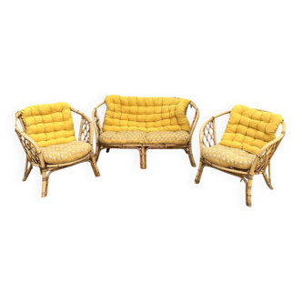 Salon en rotin vintage 1960