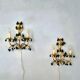 Lights, gold metal with green glass drops, Italy mid-1900s Regency.