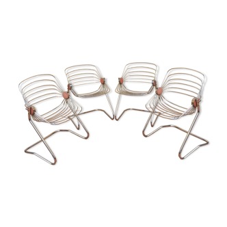 Lot of 4 chrome steel chairs from the 70