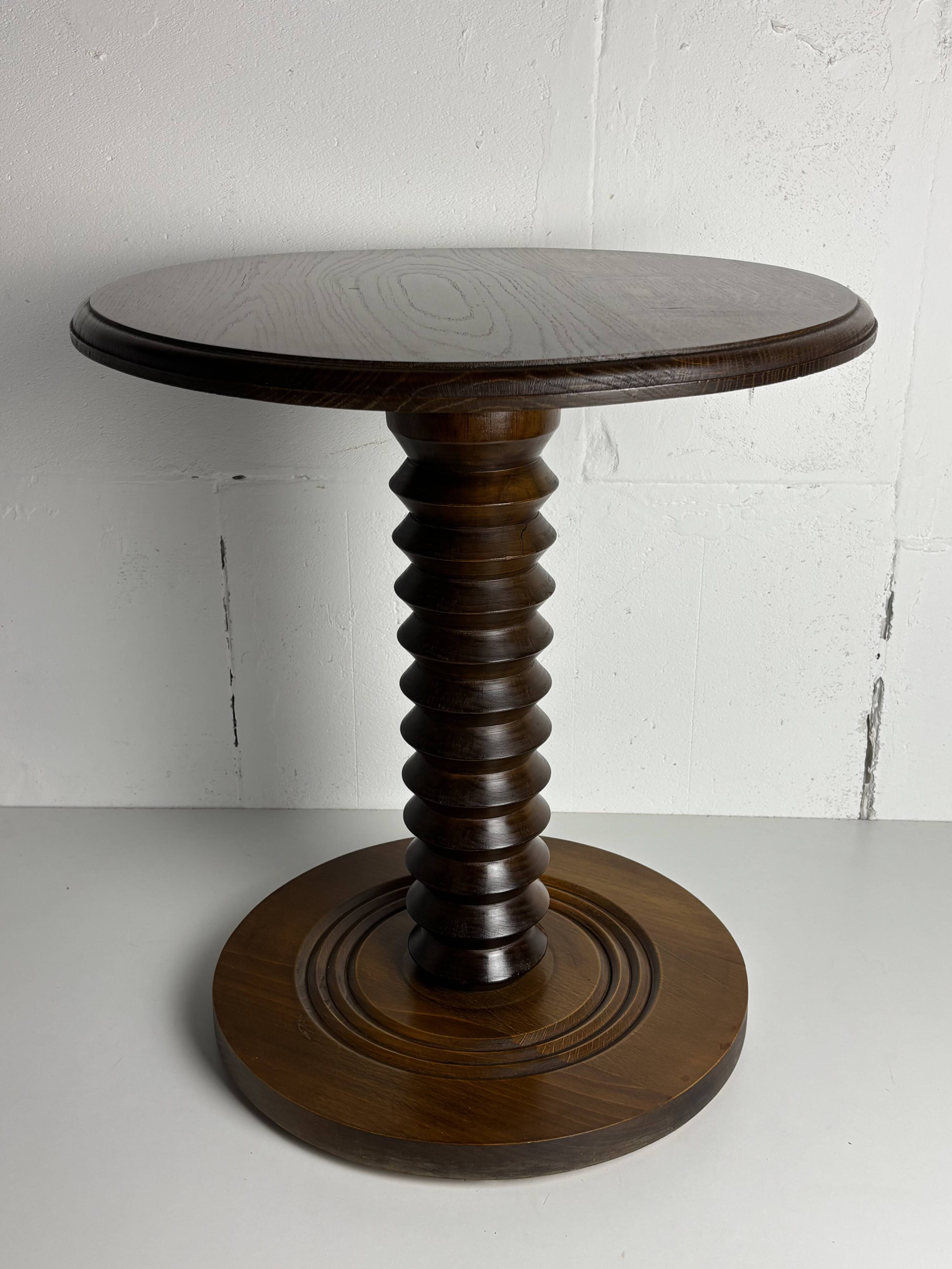 Brutalist Wood Turned Wine Press Side Table, Charles Dudouyt style, 1950s
