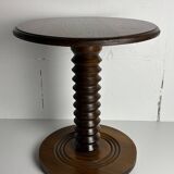 Brutalist Wood Turned Wine Press Side Table, Charles Dudouyt style, 1950s
