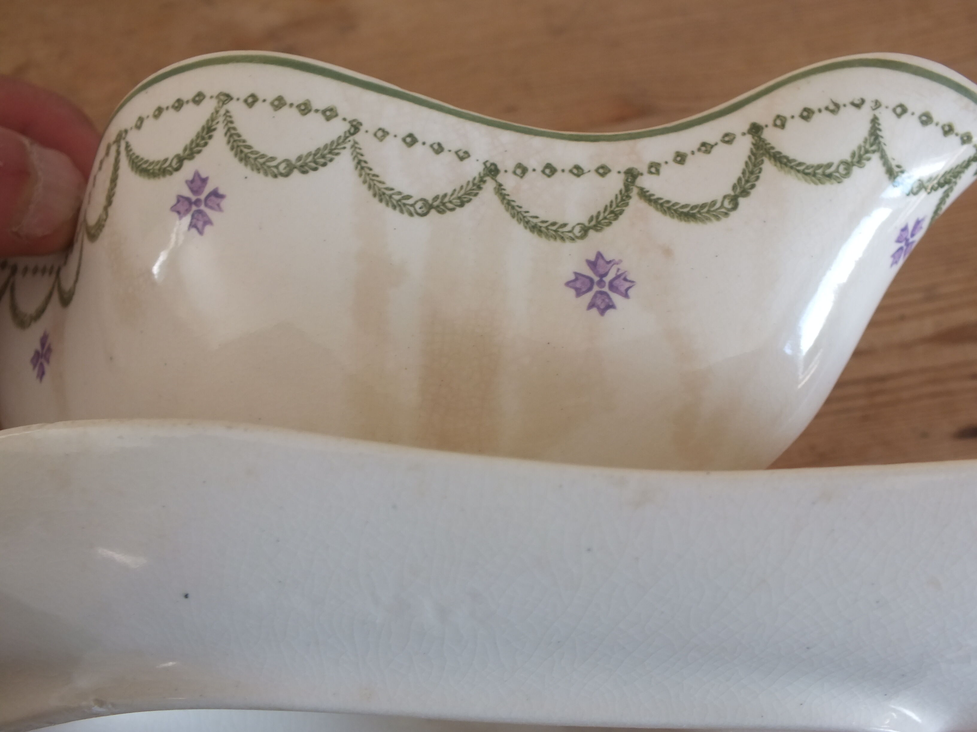 Old sauce boat Longwy Violetta