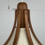 Teak and linen umbrella pendant hanging lamp by Domus, 1970s
