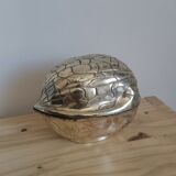 Vintage art deco walnut-shaped box in silver metal