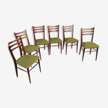 Set de 6 chaises vintage bois et tissu vert