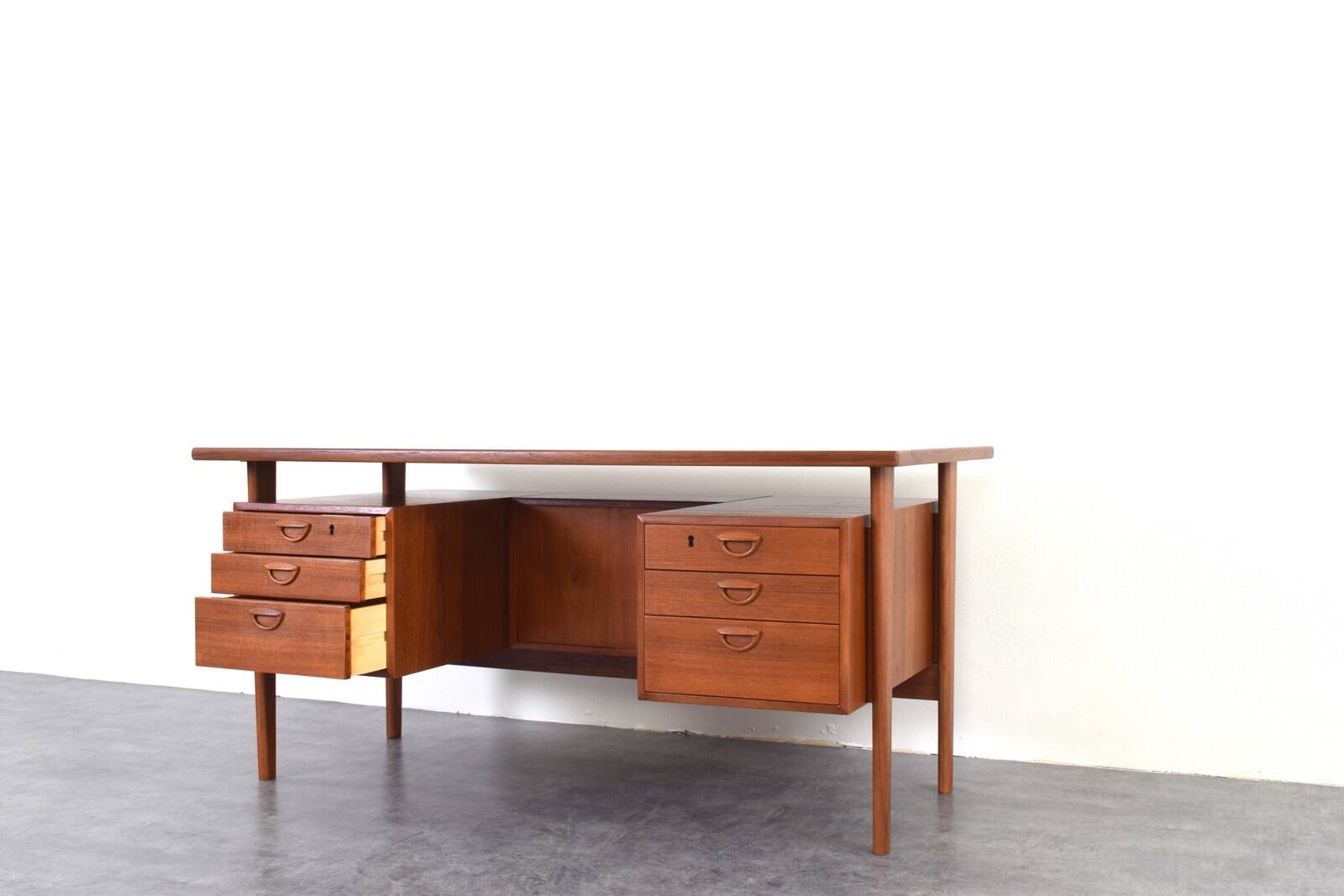 Mid-Century Danish Teak Executive Desk by Kai Kristiansen for FM Møbler