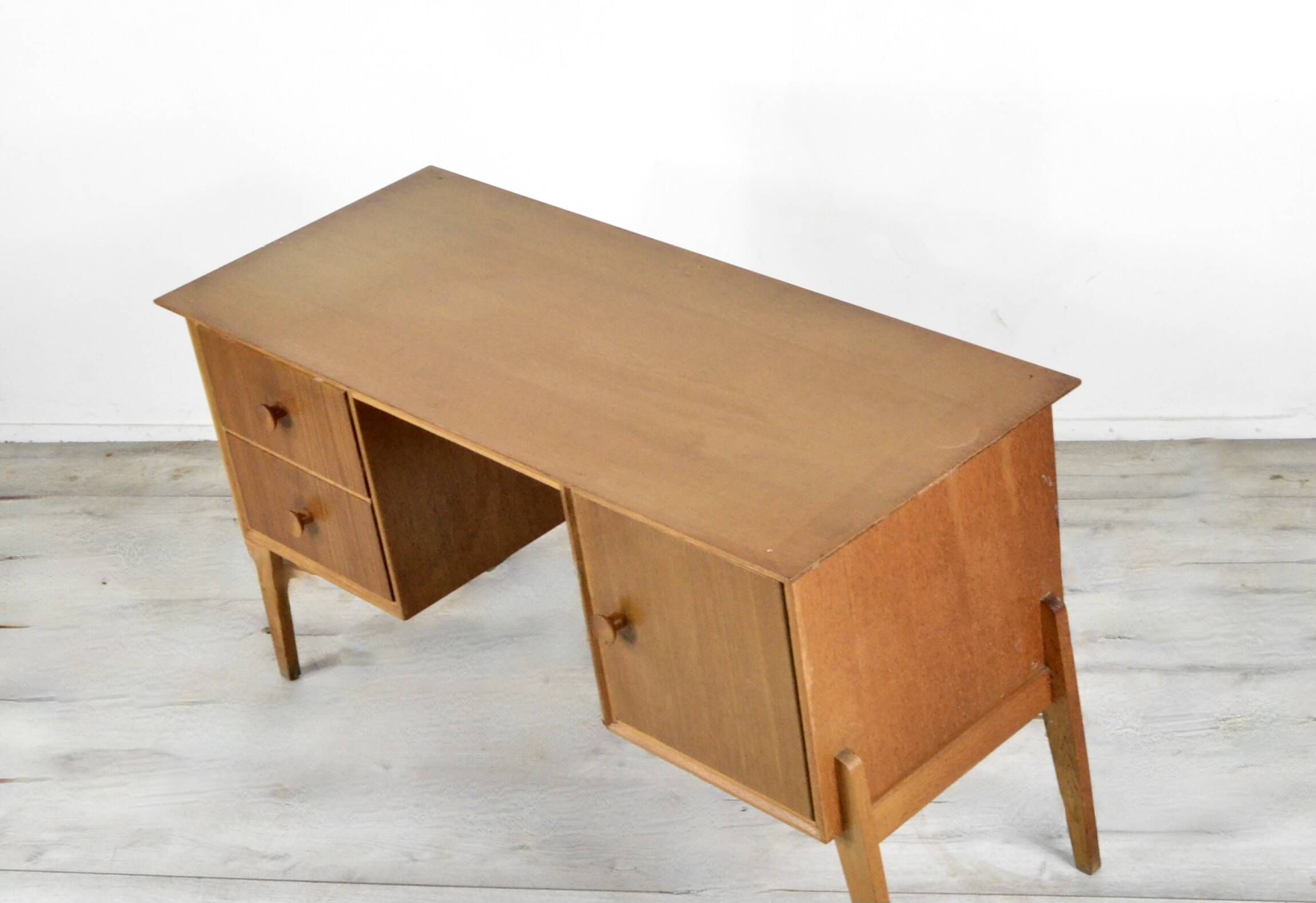Midcentury Teak Petite Desk / Dresser By Meredew. Vintage Modern Danish Sca