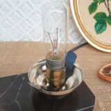 Art Deco swan and white globe table lamp with black marble base
