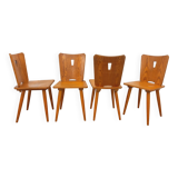 Set of 4 vintage brutalist wooden chairs from the 60s