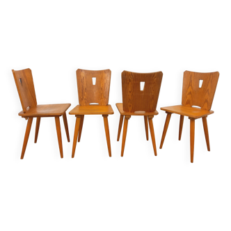 Set of 4 vintage brutalist wooden chairs from the 60s