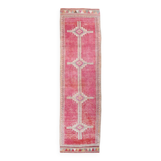 Super Soft Pink Turkish Vintage Runner Rug, 95x337Cm