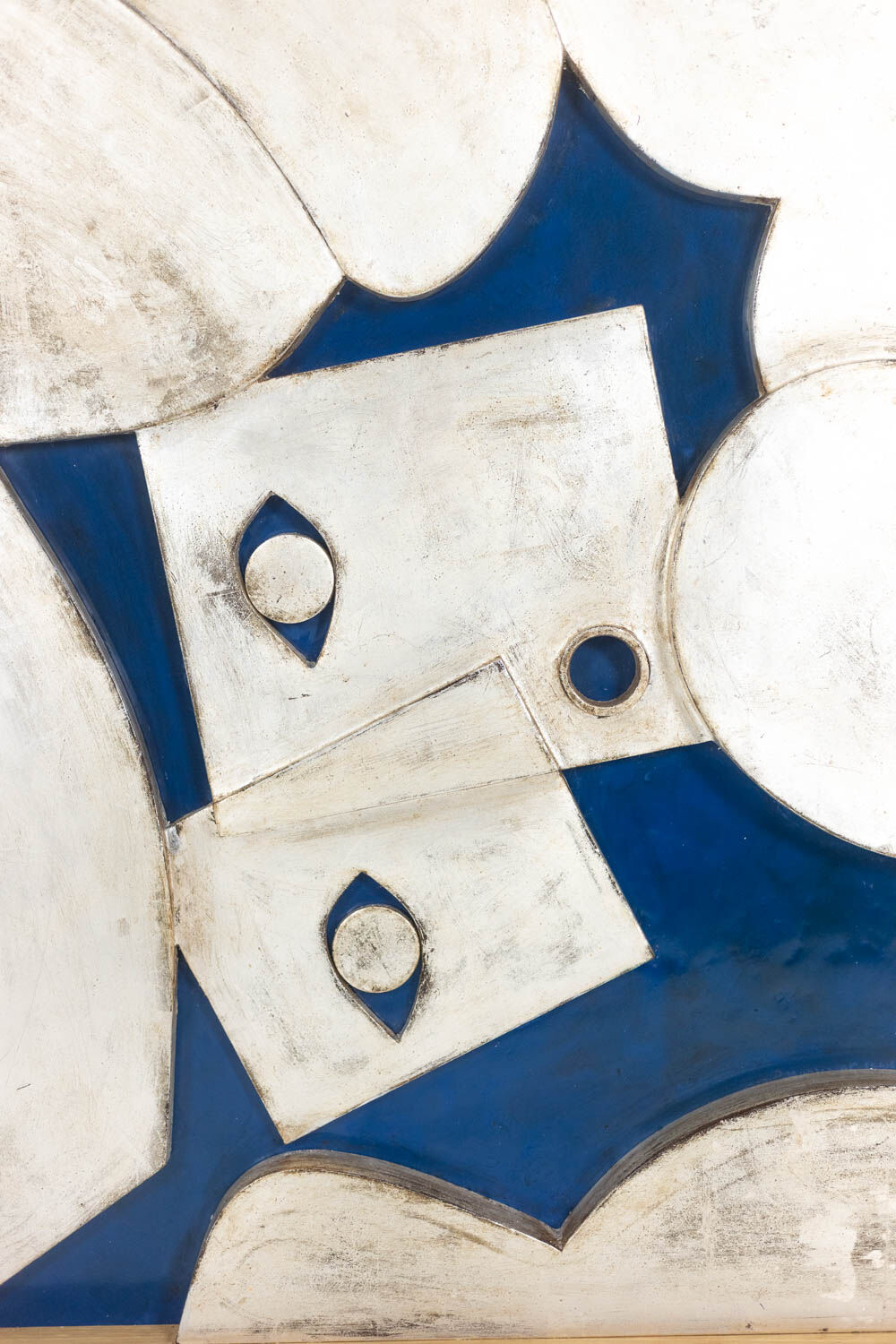 Relief panel "The Acrobat" in silver on a blue background. Contemporary.