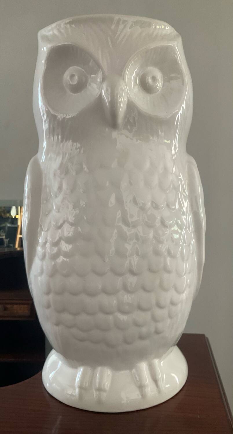 Vintage glazed ceramic owl umbrella stand
