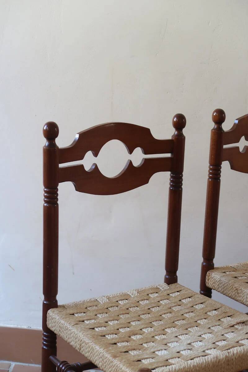 2 chaises rustiques vintage en bois tourné, années 70