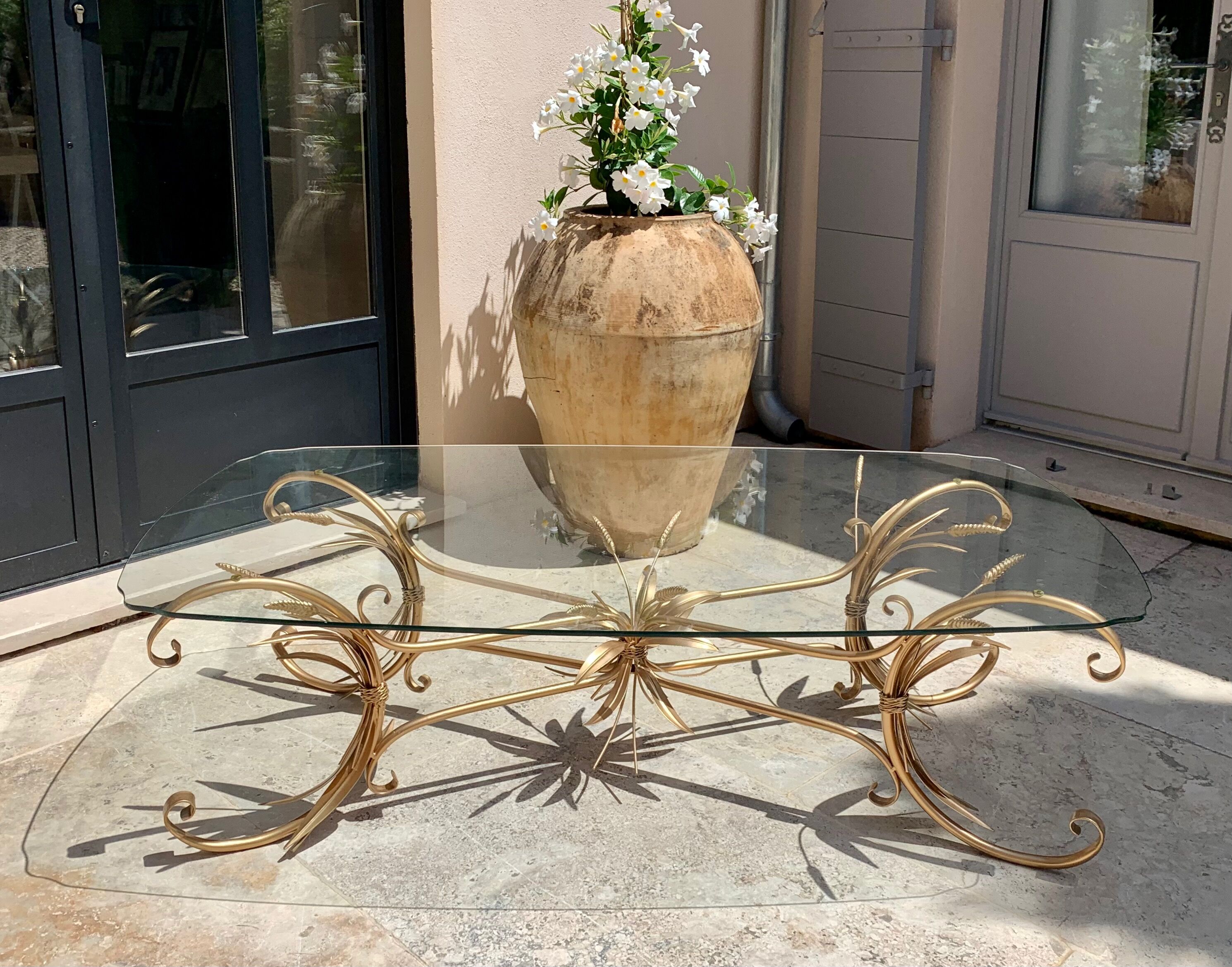 Coffee table ear of wheat in gilded metal