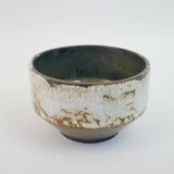 Beige ceramic cup or dish, cache pot with white lava pattern