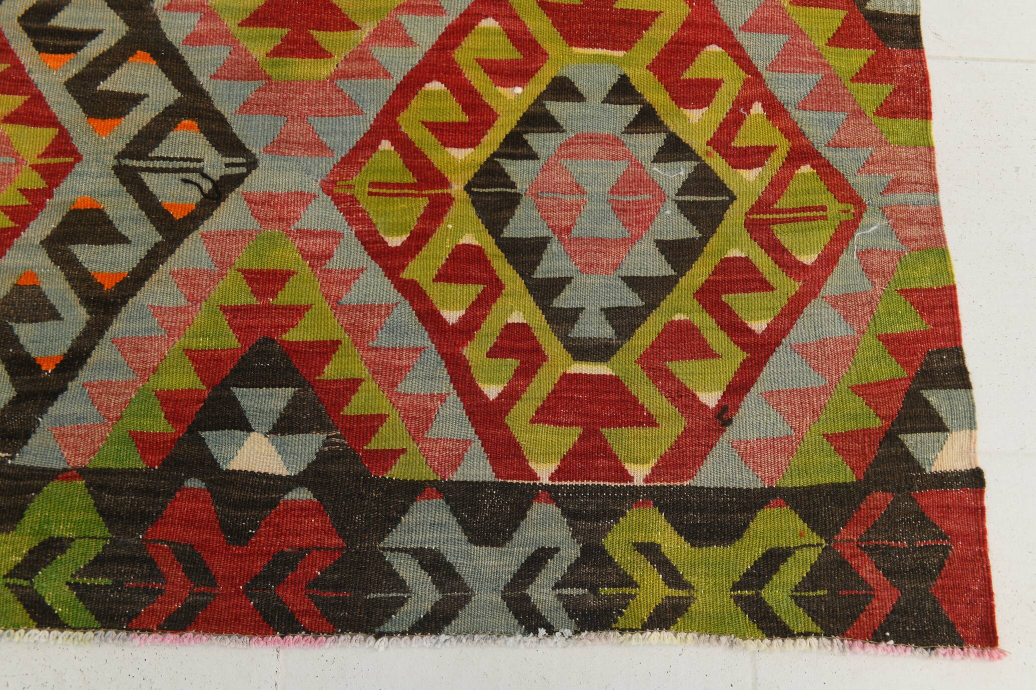 Large Green Handmade Vintage Kilim Rug, 184x309Cm