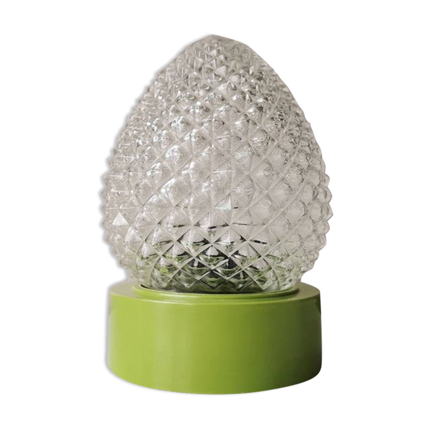 Vintage glass ceiling light with green plastic ring, 1980s