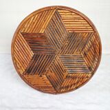 Tabouret trépied en marqueterie de rotin 1960