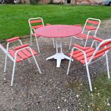 Garden furniture cast iron table and Tolix armchairs